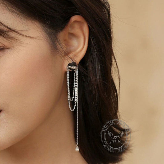 Black Heart-shaped Zircon Tassel Alloy Earrings