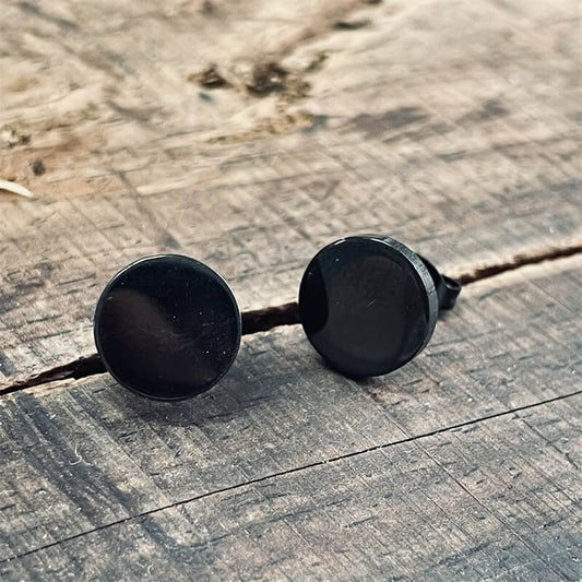 Black Minimalist Round Stainless Steel Stud Earrings