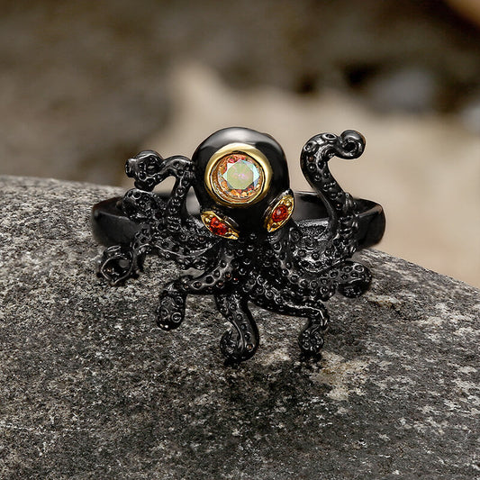 Black Octopus Brass Ring