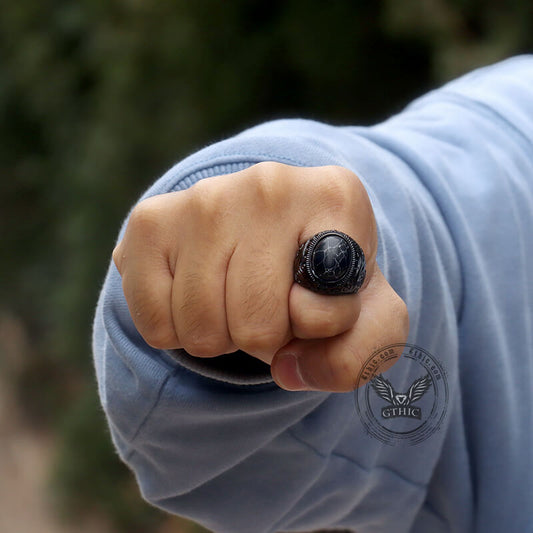 Black Turquoise Patterned Stainless Steel Ring