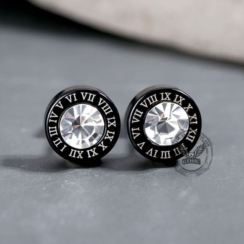 Black Roman Numeral Stainless Steel Punk Stud Earrings