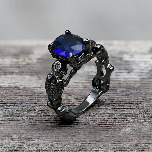 Black Skull Tribute Gem Brass Ring