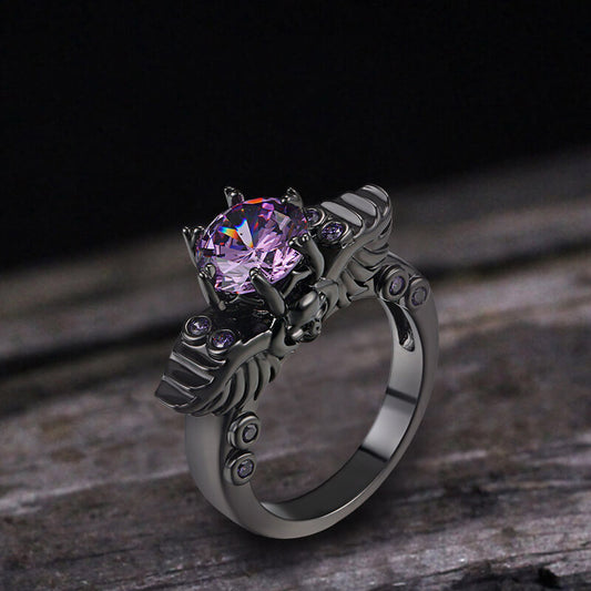 Black Skull Zircon Inlaid Brass Ring