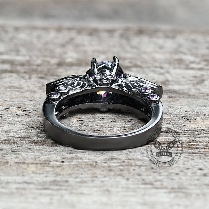 Black Skull Zircon Inlaid Brass Ring