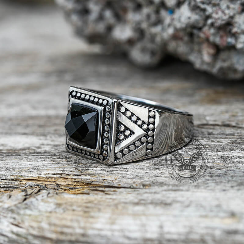 Black Stone Stainless Steel Spot Ring