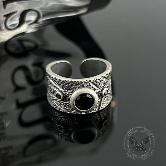 Black Textured Stone-set Copper Open Ring