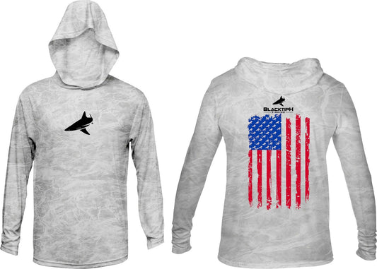 BlacktipH Patriotic Performance Shirt Distressed Hoodie with UPF 50+ Protection