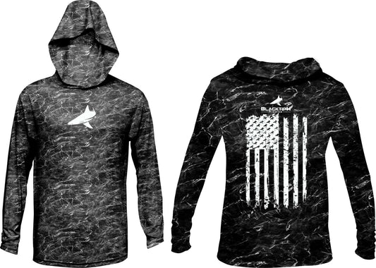 BlacktipH Patriotic Performance Shirt Distressed Hoodie with UPF 50+ Protection