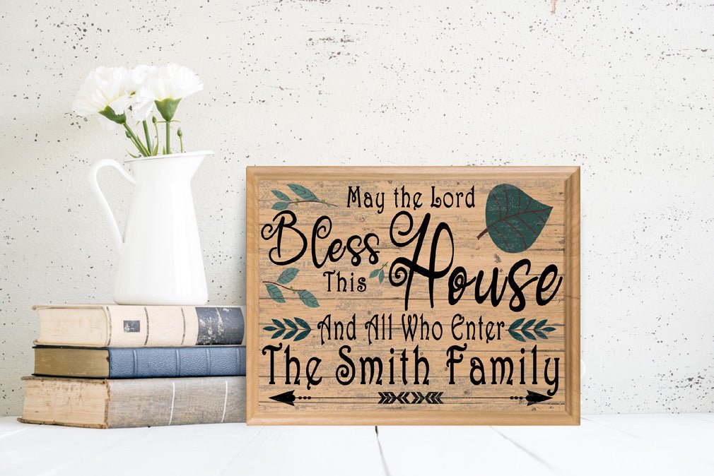 Bless This House And All Who Enter Sign Personalized Family Name Wedding Gift