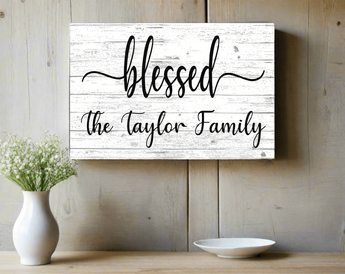 Blessed Family Name Sign - Personalized - Solid Wood