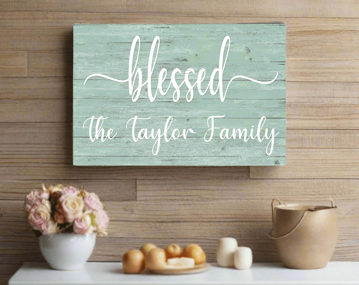 Blessed Family Name Sign - Personalized - Solid Wood