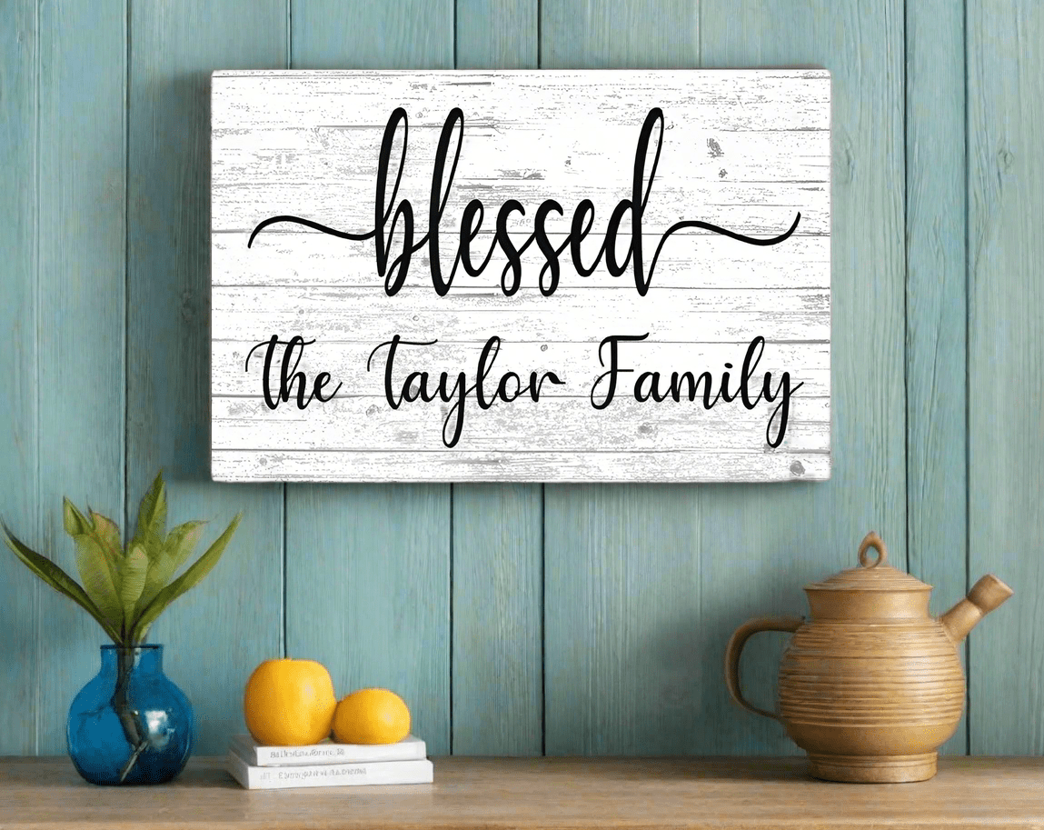 Blessed Family Name Sign - Personalized - Solid Wood