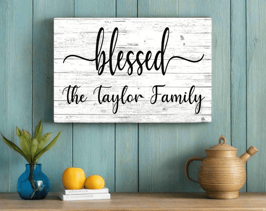 Blessed Family Name Sign - Personalized - Solid Wood
