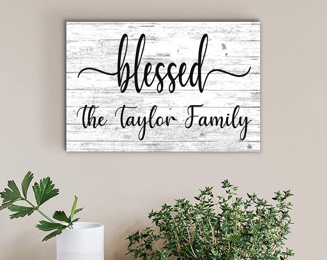 Blessed Family Name Sign - Personalized - Solid Wood
