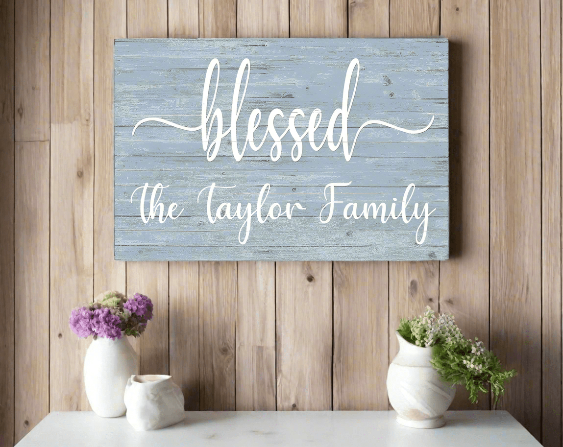 Blessed Family Name Sign - Personalized - Solid Wood