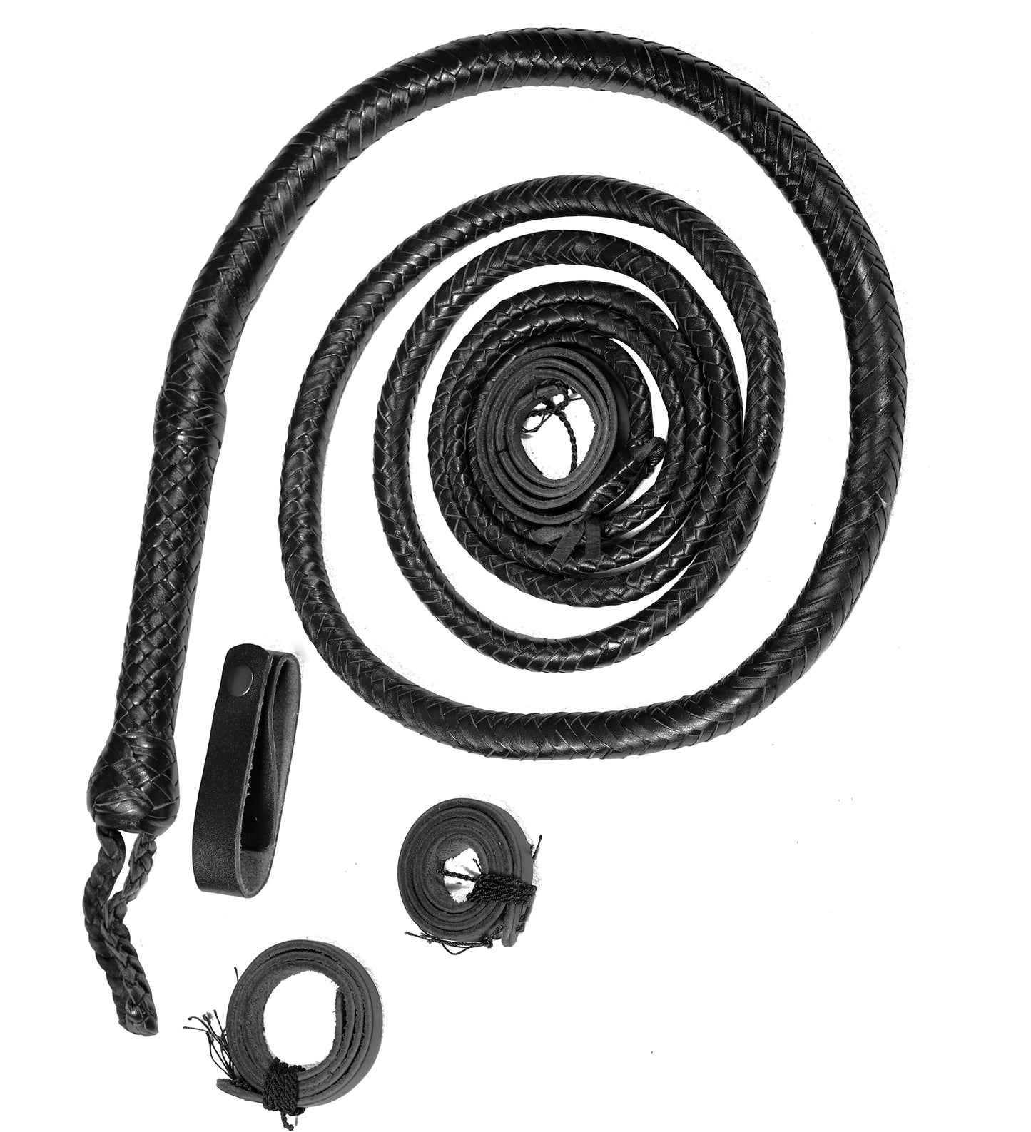 Snake Black Leather Bull Whip – Handmade Braided Whip for Performance