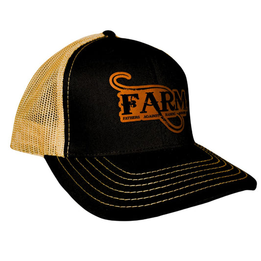 FARM Leather Patch Snap Back Hat - Black/Gold