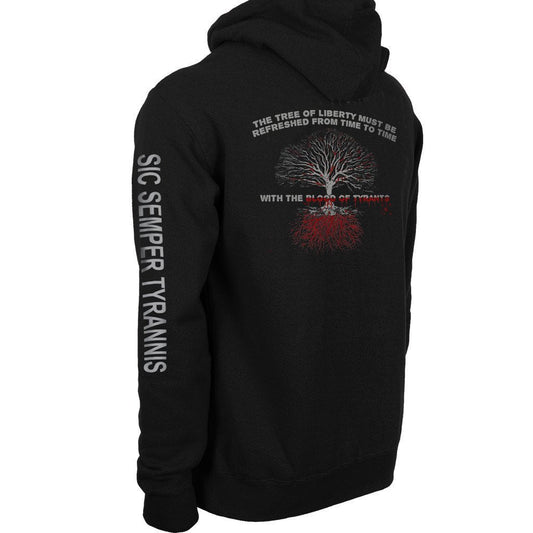 Black Sic Semper Tyrannis Hooded Sweatshirt - Blood Of Tyrants Liberty Tree