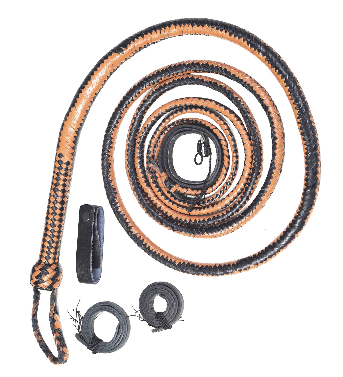 Tan & Deep Black Leather Bull Whip for Sale (4ft–16ft)