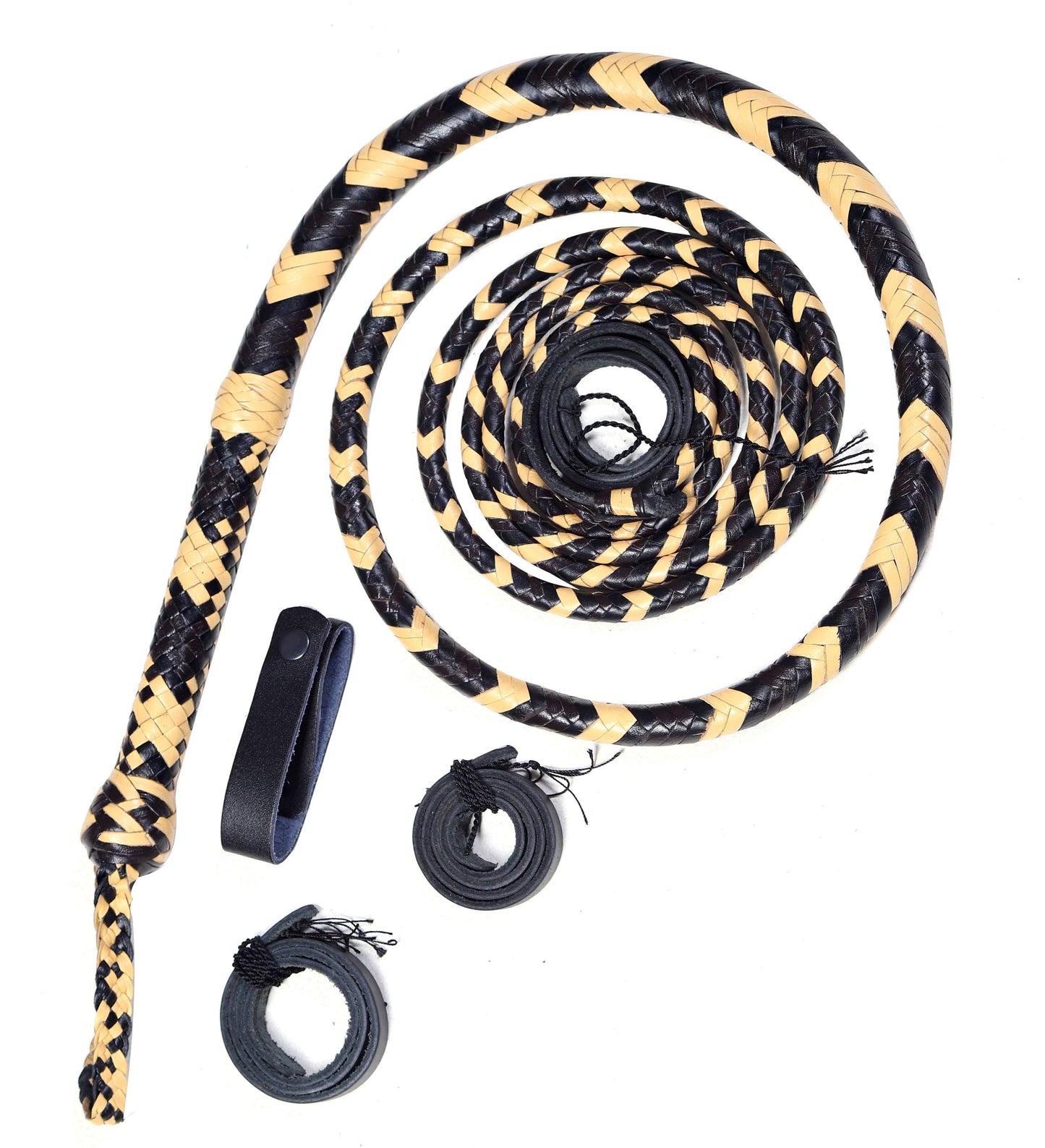 Yellow & Black Leather Bull Whip for Sale (4ft–16ft)