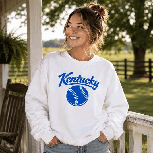 Blue Kentucky Script Softball Sweatshirt | Classic Crewneck