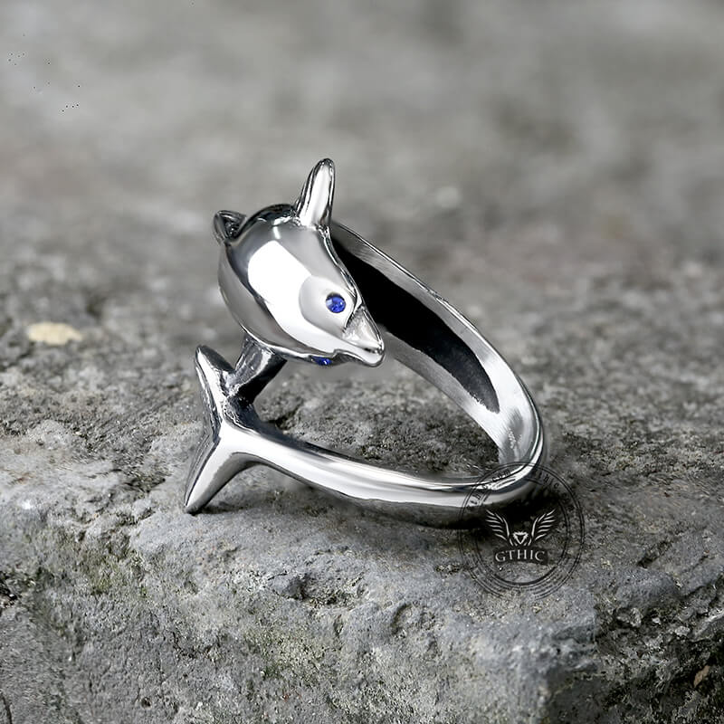 Blue Eyes Dolphin Stainless Steel Animal Ring