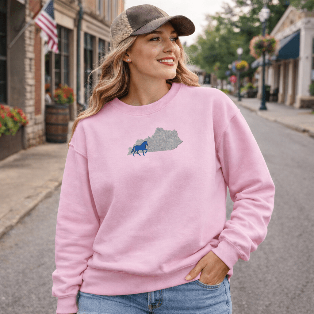 Bluegrass Outline Sweatshirt | Embroidered Horse & Kentucky Silhouette