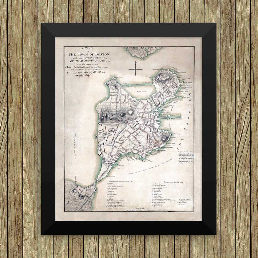 Colonial Boston Vintage 1775 Map Print
