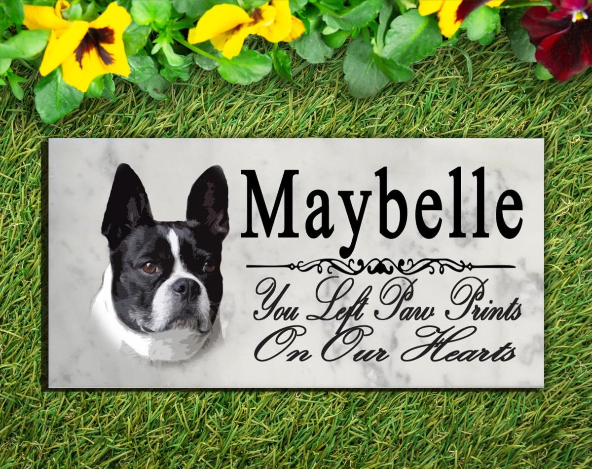 Boston Terrier Memorial Marble Stone Plaque Grave Marker or Garden Plaque
