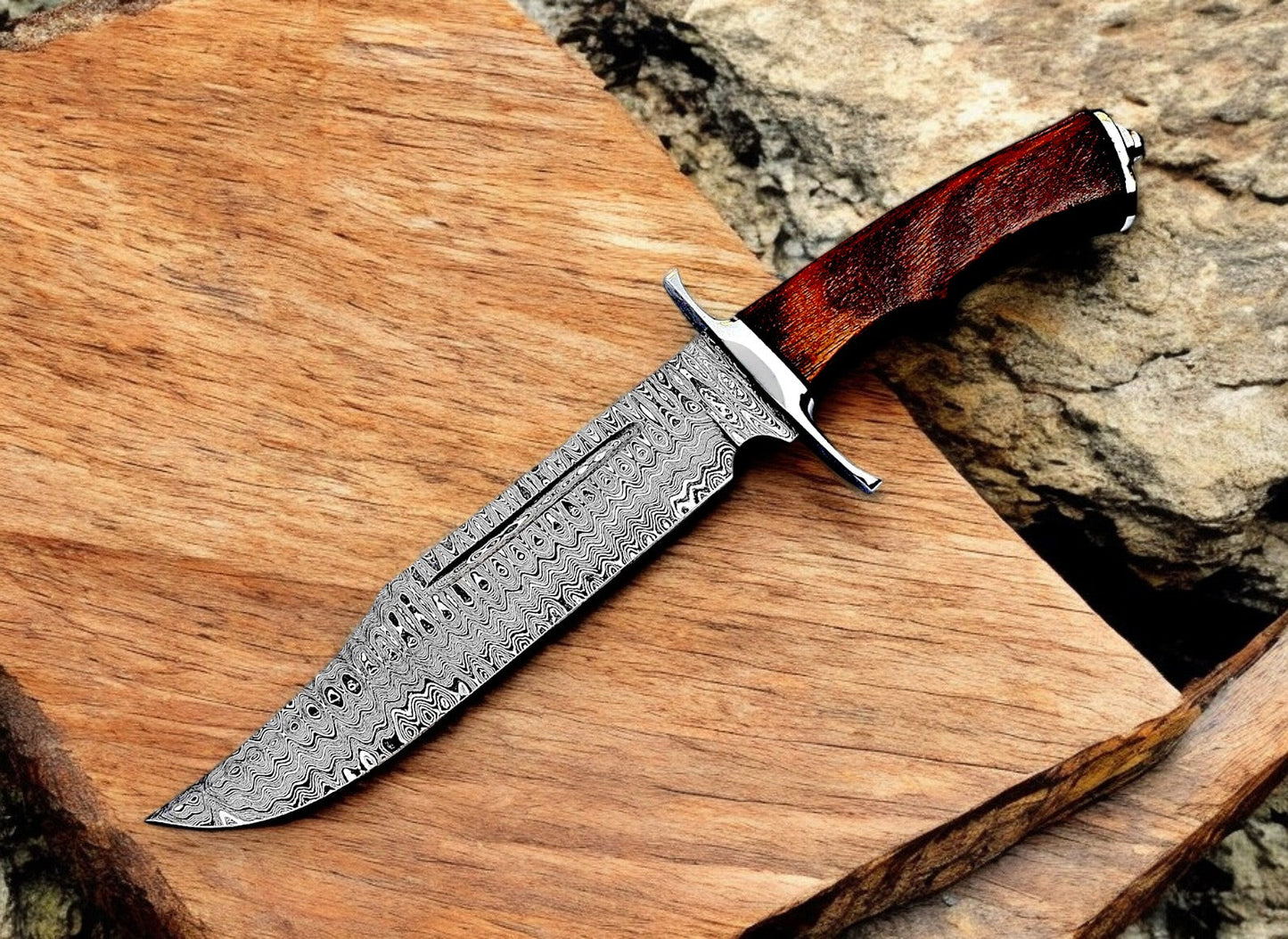 Custom Collins & Co. Bowie Knife - Damascus Steel Blade