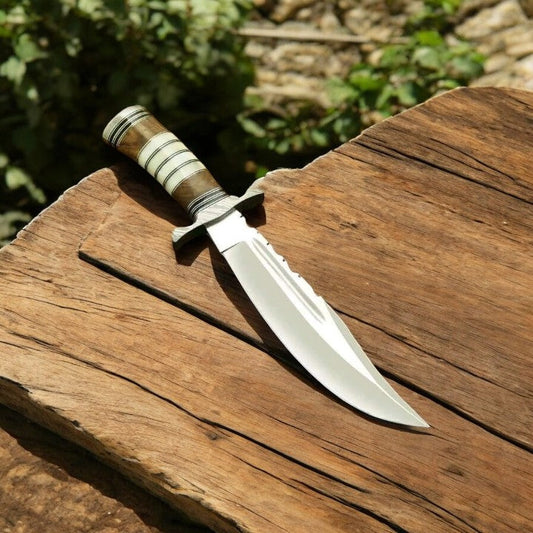 Old Timer Bowie Knife - Handmade, D2 Steel Blade, Rosewood With Bone Handle