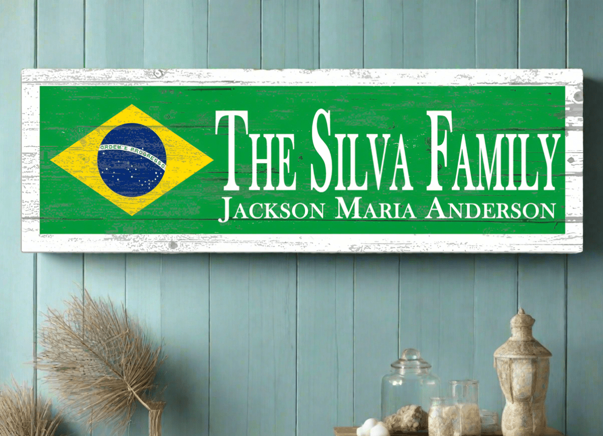 Brazilian Flag Family Name Sign Custom Brazilian Wedding Gift