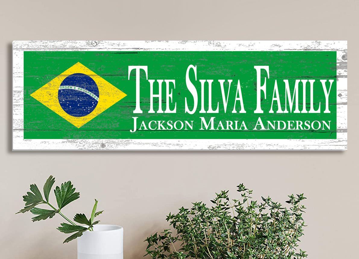 Brazilian Flag Family Name Sign Custom Brazilian Wedding Gift