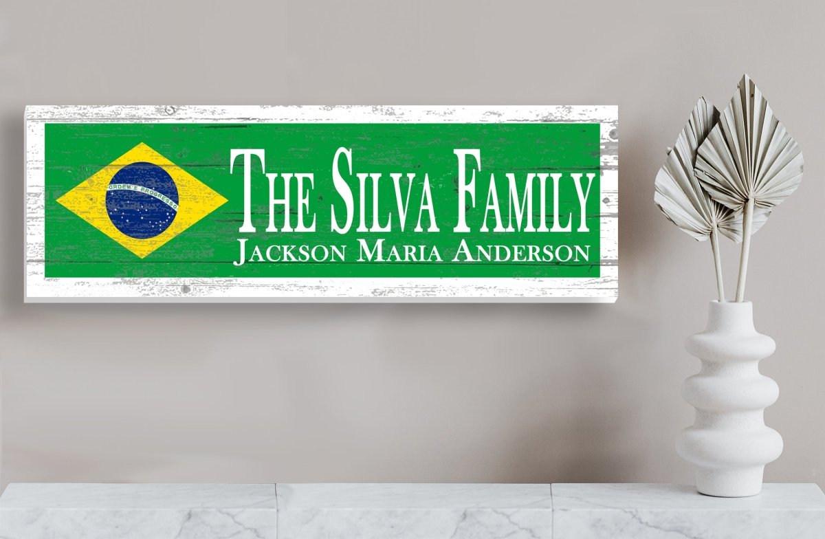 Brazilian Flag Family Name Sign Custom Brazilian Wedding Gift