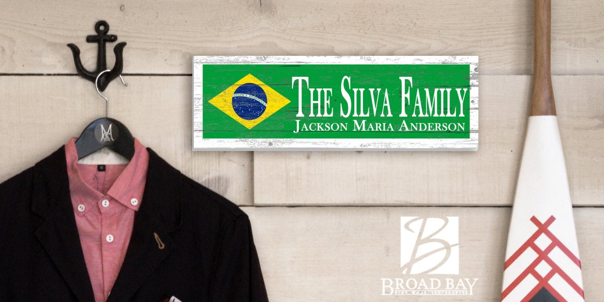 Brazilian Flag Family Name Sign Custom Brazilian Wedding Gift
