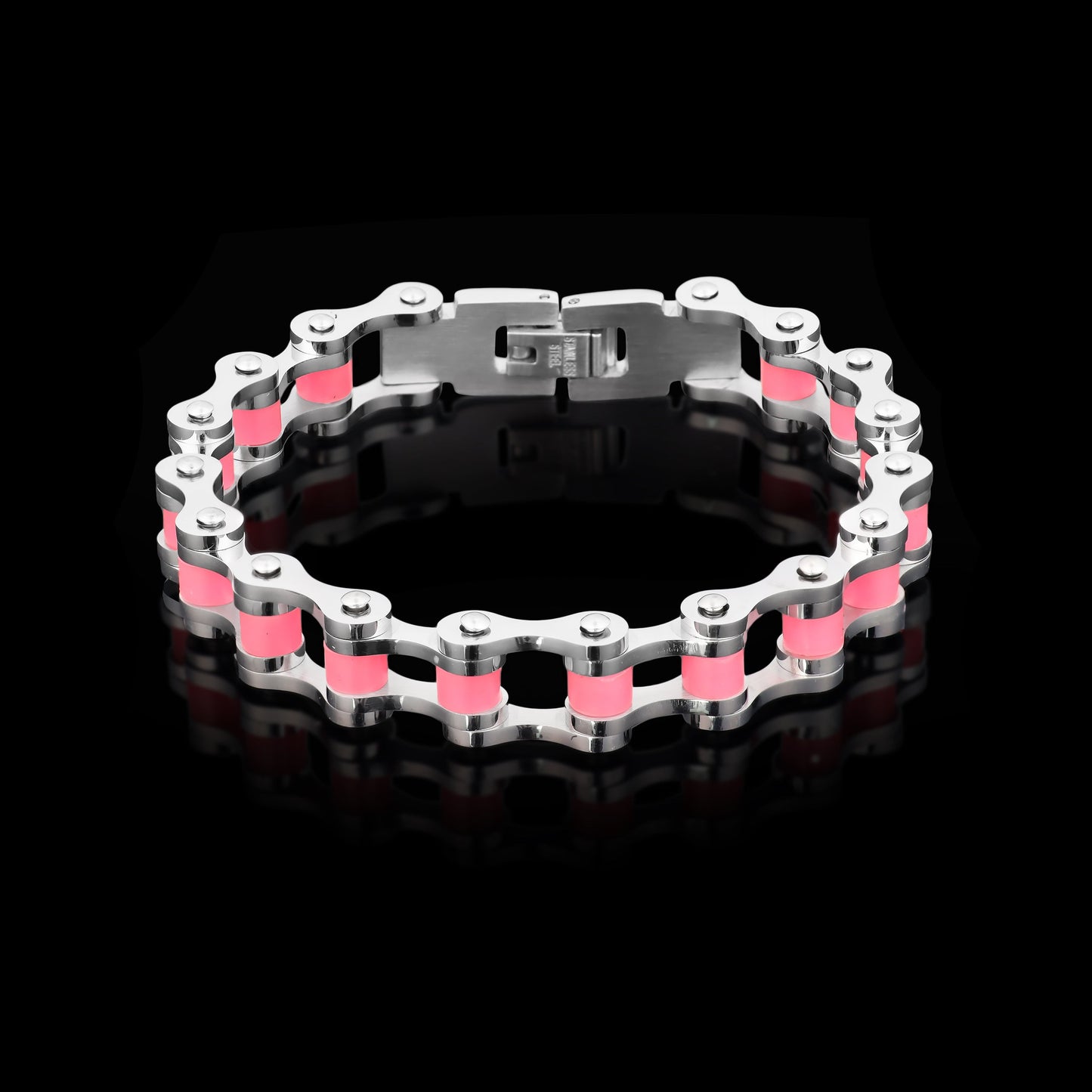 Stainless Steel And Pink Women's Bike Chain Bracelet
