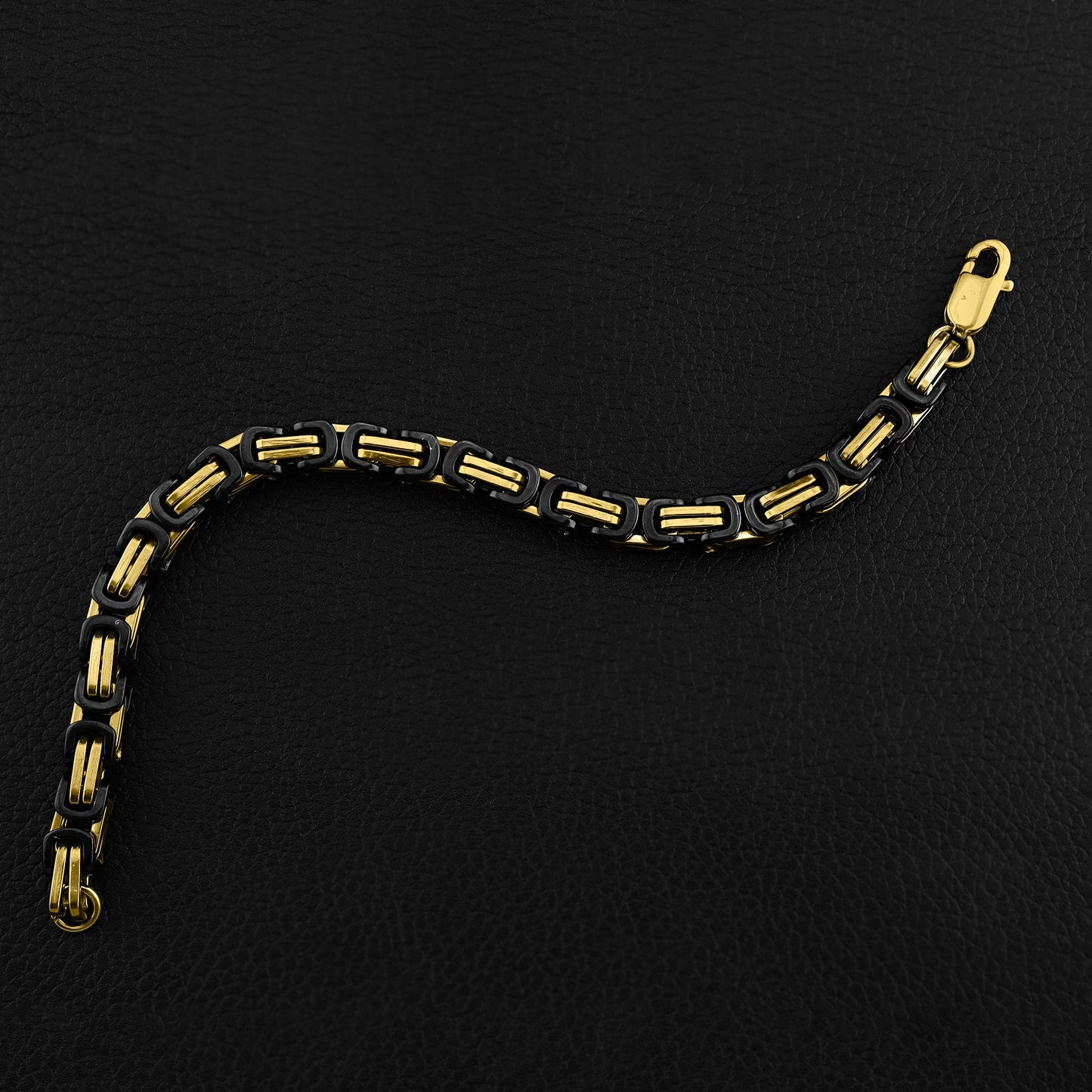 Stainless Steel Black and 18K Gold PVD Coated Byzantine Chain Bracelet