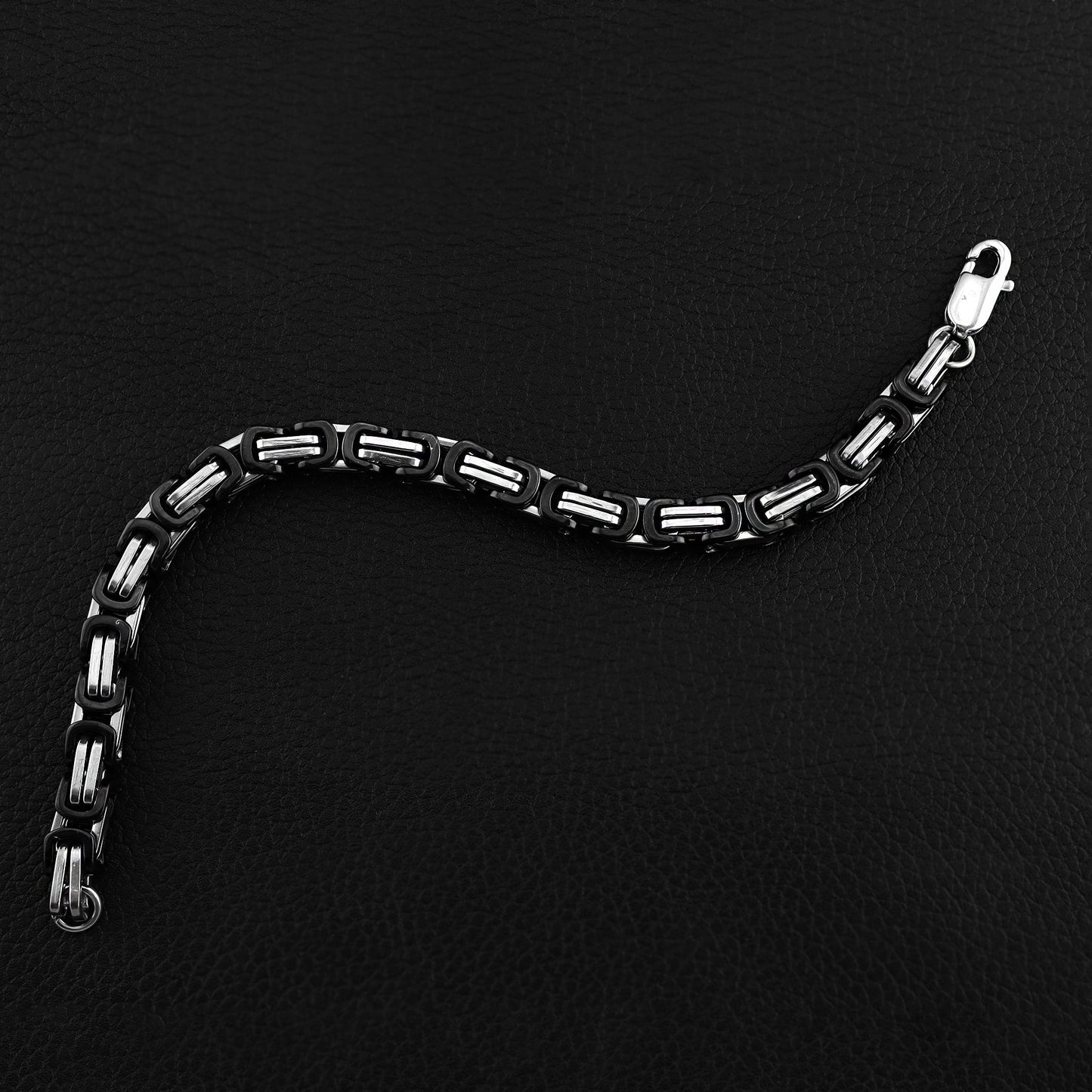 Stainless Steel And Black Byzantine Chain Bracelet