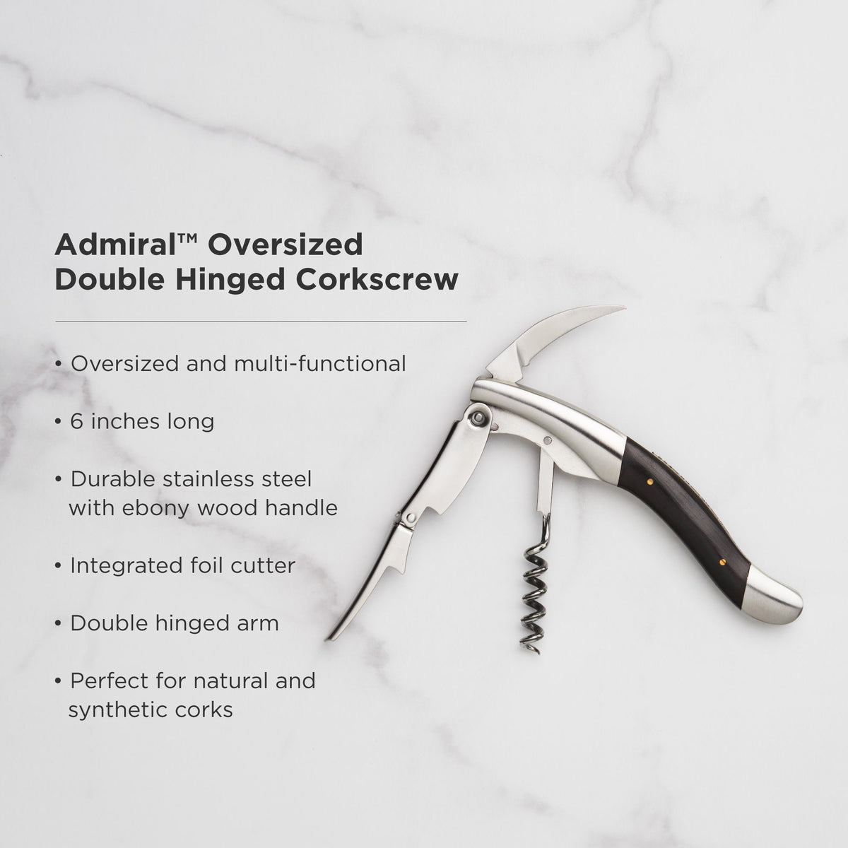Admiral Heavyweight Corkscrew with Ebony Wood Handle
