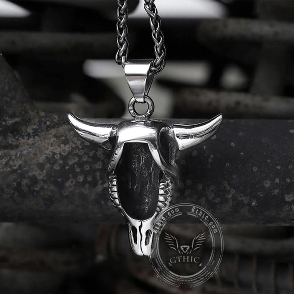 Bull Head Skull Stainless Steel Turquoise Pendant