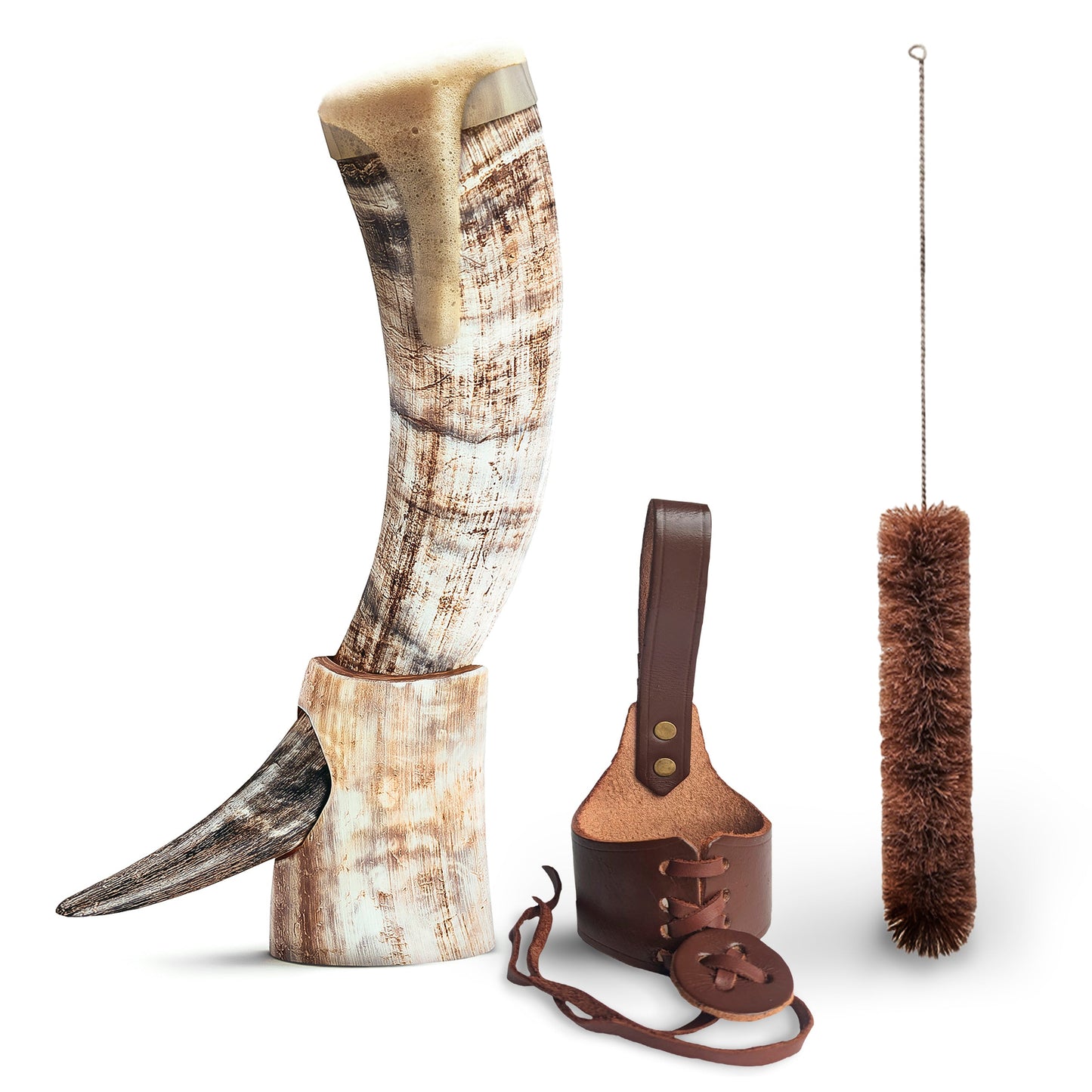 Curved Drinking Horn Bundle with Stand & Holster