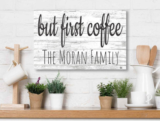 But First Coffee Sign Personalized Coffee Bar Sign Solid Wood