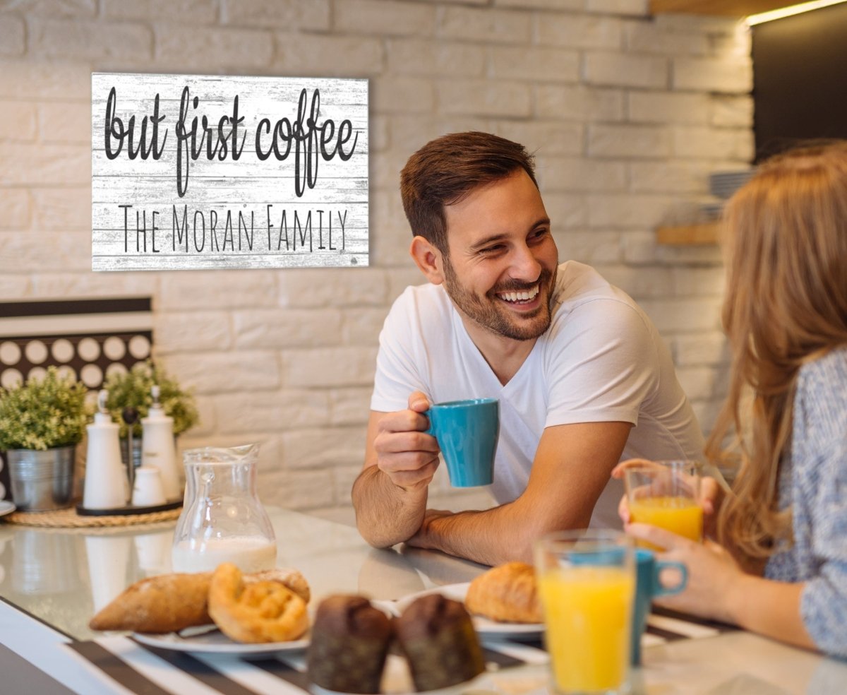 But First Coffee Sign Personalized Coffee Bar Sign Solid Wood