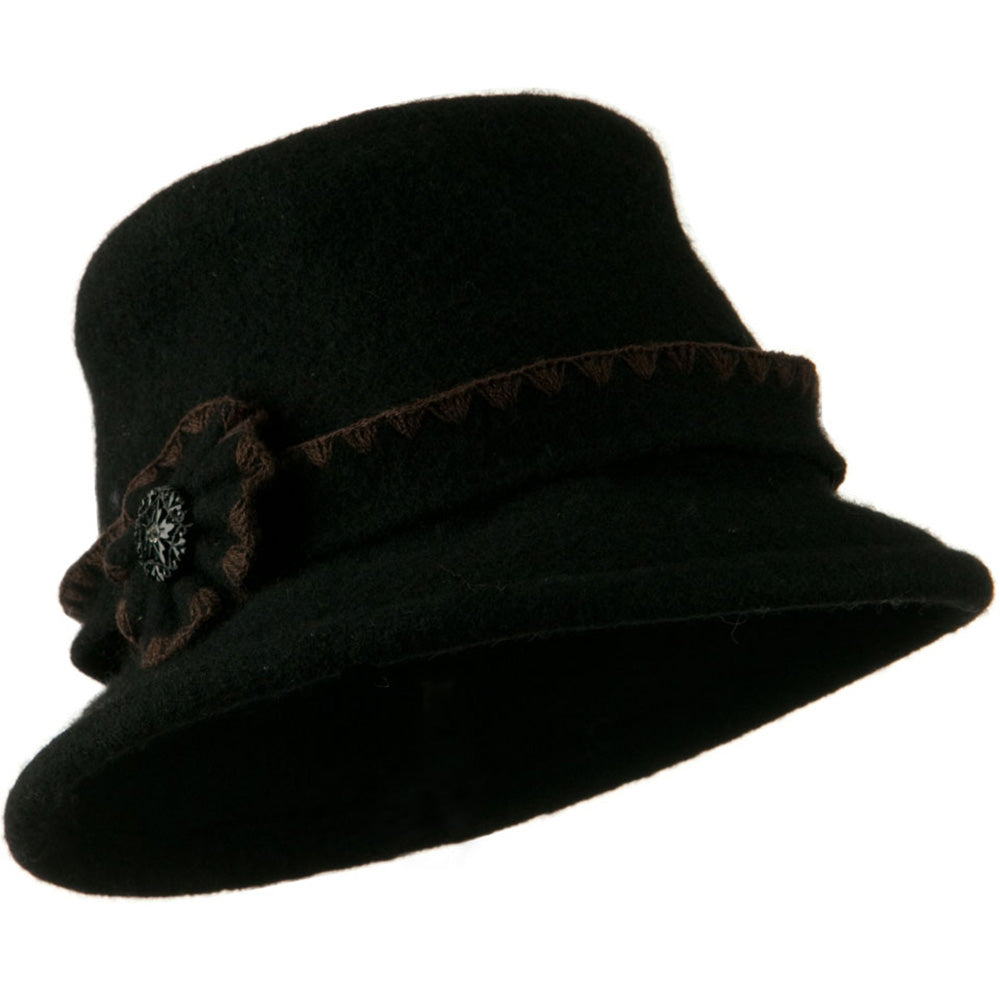 Cloche Wool Felt Floral Button Hat