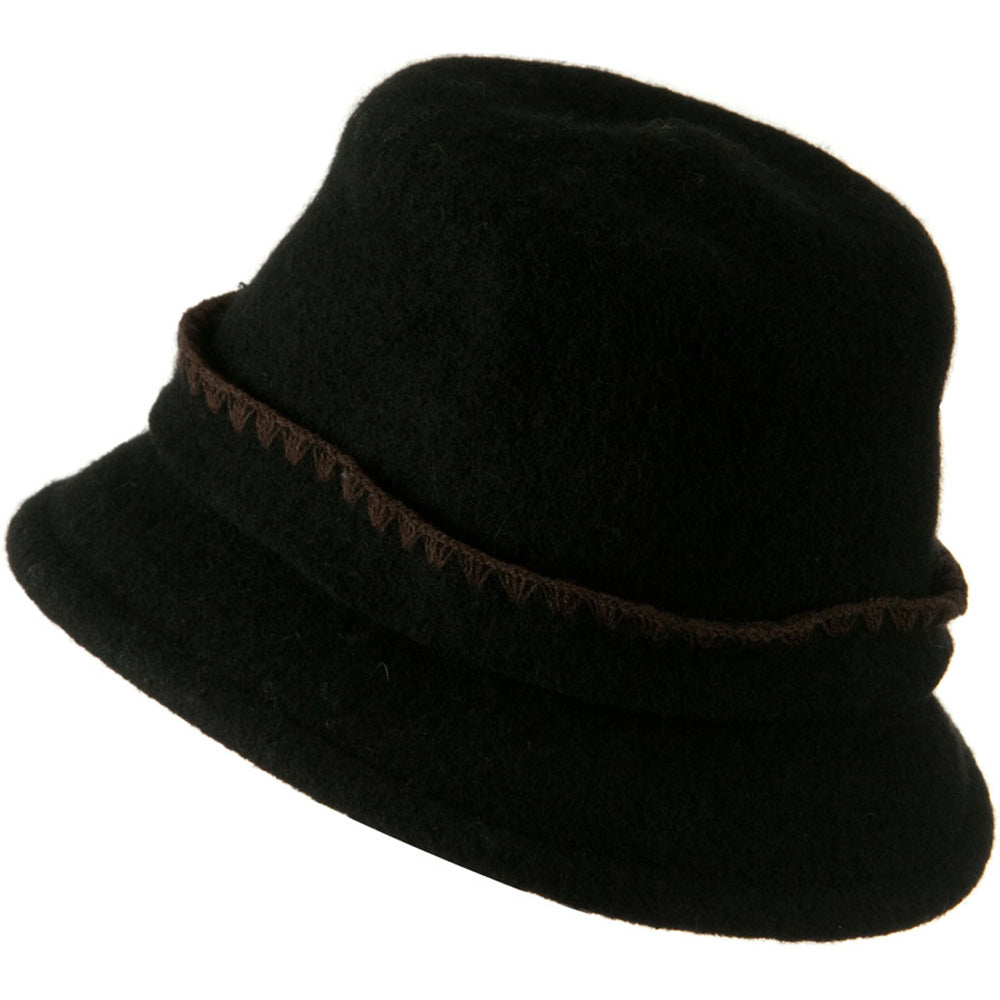 Cloche Wool Felt Floral Button Hat