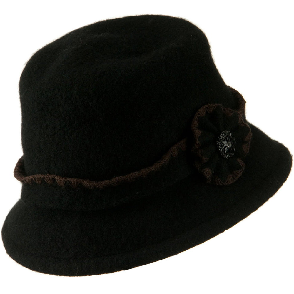 Cloche Wool Felt Floral Button Hat