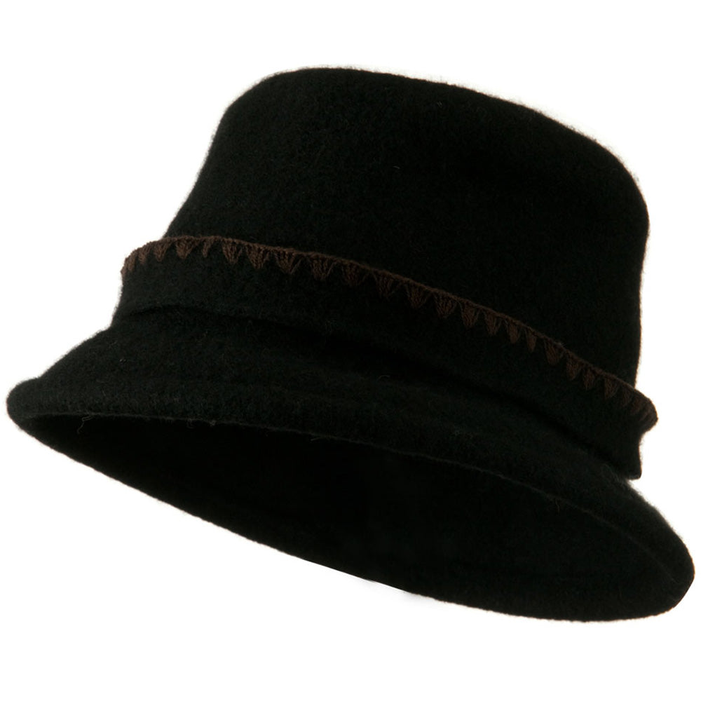 Cloche Wool Felt Floral Button Hat