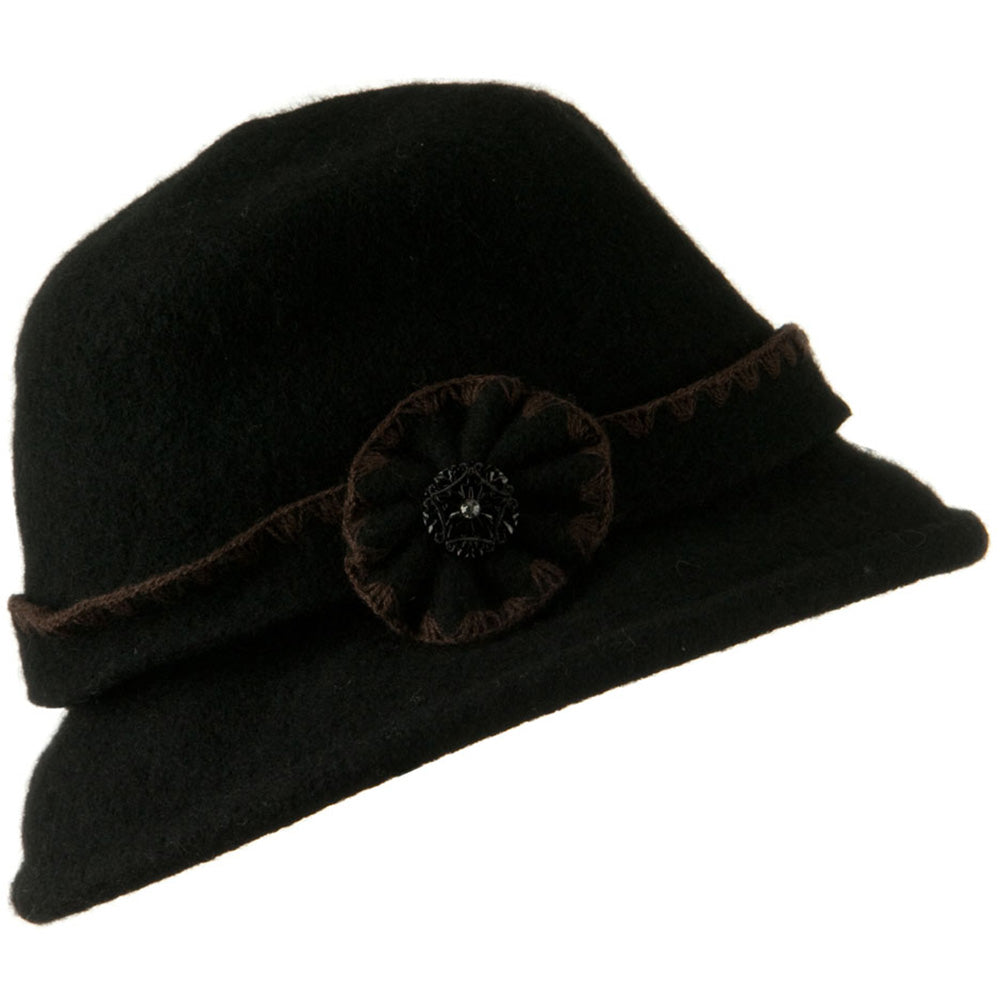 Cloche Wool Felt Floral Button Hat