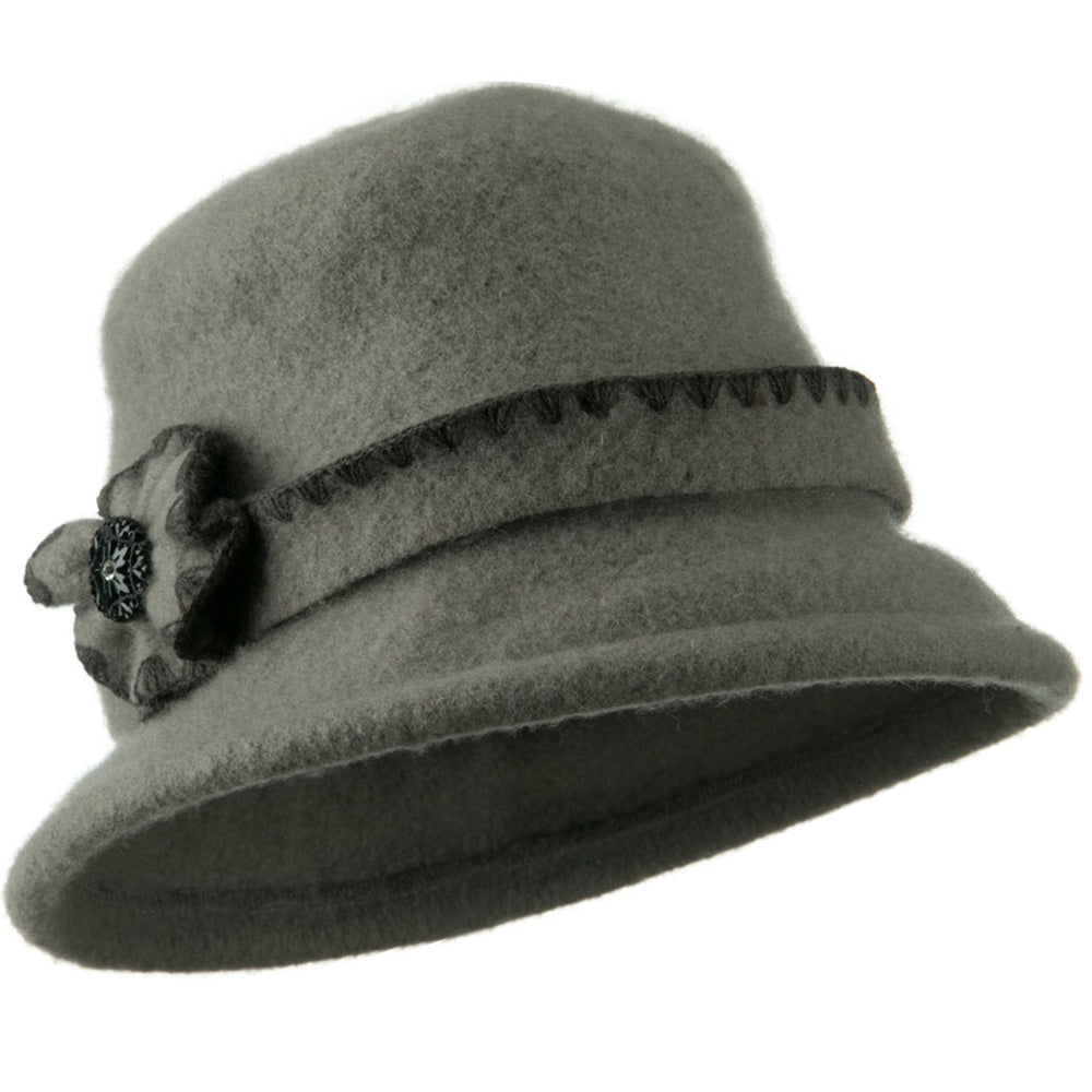 Cloche Wool Felt Floral Button Hat