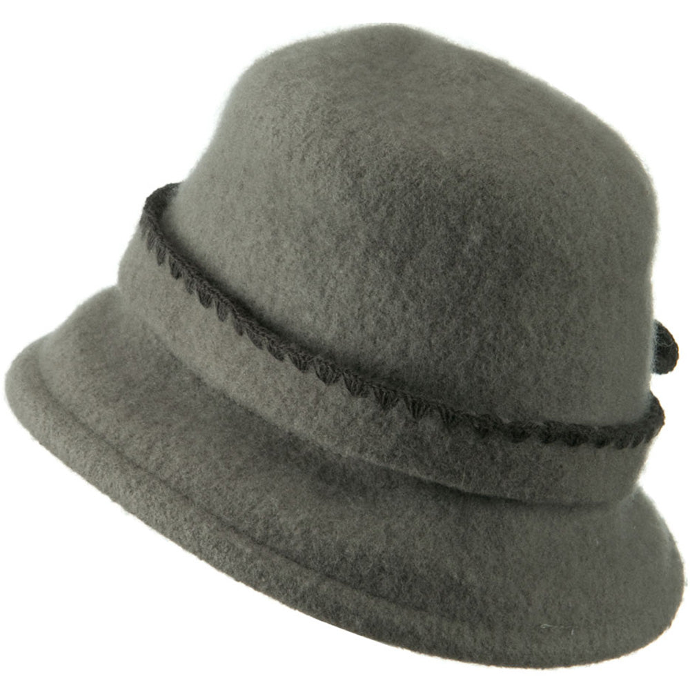 Cloche Wool Felt Floral Button Hat